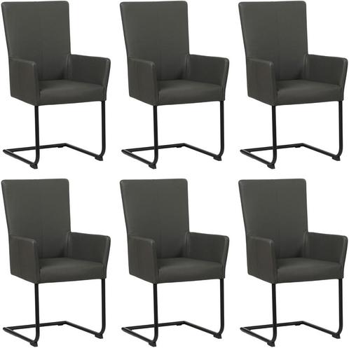 Set van 6 Donkergrijze leren industriële eetkamerstoelen - p, Huis en Inrichting, Stoelen, Vijf, Zes of meer stoelen, Overige kleuren