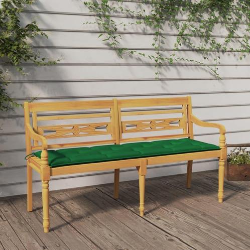 vidaXL Bankje Batavia met groen kussen 150 cm massief, Tuin en Terras, Tuinbanken, Nieuw, Teakhout, Verzenden