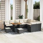 vidaXL 12-delige Tuinbank Set met Kussens Zwart Poly Rattan, Verzenden, Nieuw, Rotan