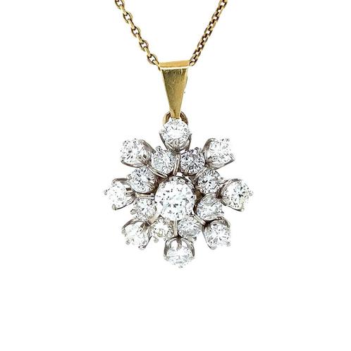 Bicolour gouden entourage hanger met diamant 14 krt, Sieraden, Tassen en Uiterlijk, Kettinghangers, Wit, Zo goed als nieuw, Goud