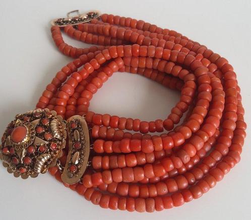 Halsketting - 14 karaat Geel goud - Bloedkoraal, Sieraden, Tassen en Uiterlijk, Kettingen