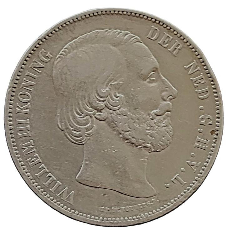Nederlandse zilveren Rijksdaalder Willem III, Postzegels en Munten, Munten | Nederland, Losse munt, Koning Willem III, Zilver