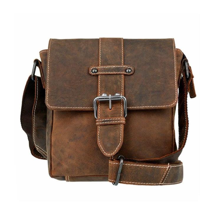 Stoere Heren Schoudertas - Echt Leer, Sieraden, Tassen en Uiterlijk, Tassen | Schoudertassen, Verzenden