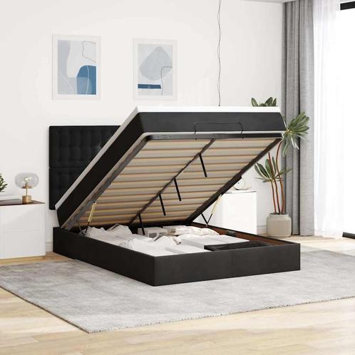 vidaXL Ottoman bed met matrassen en LEDs 140x200cm fluweel, Huis en Inrichting, Slaapkamer | Bedden, 140 cm, 200 cm, Zwart, Tweepersoons