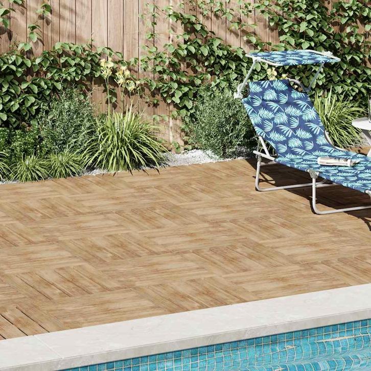 vidaXL 12 st Terrastegels 50x50 cm hout bruin, Doe-het-zelf en Verbouw, Vloerdelen en Plavuizen, Nieuw, Verzenden