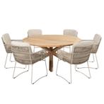 Murcia Prado dining tuinset 160 cm rond 7 delig latte teak, Tuin en Terras, Tuinsets en Loungesets, Ophalen of Verzenden, Nieuw