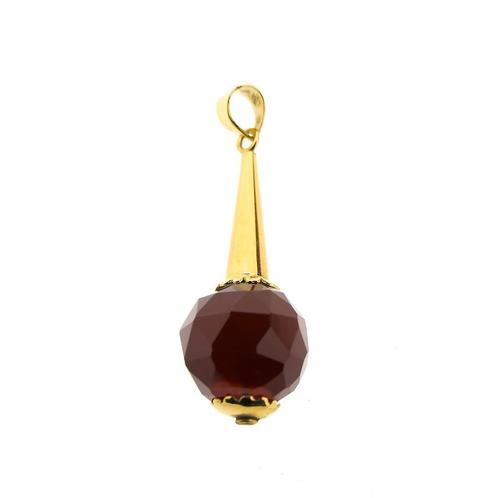 Gouden kogel hanger met carneool | Vintage/antiek, Sieraden, Tassen en Uiterlijk, Bedels, Gebruikt, Overige merken, Goud, Ophalen of Verzenden