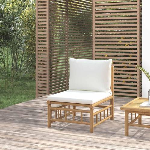 vidaXL Tuinmiddenbank met kussens bamboe crèmewit, Tuin en Terras, Tuinsets en Loungesets, Nieuw, Hout, Verzenden