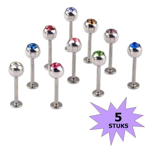 Fako Bijoux® - Labret Piercing - Kristal - 4mm - Set - 5, Sieraden, Tassen en Uiterlijk, Piercings, Verzenden