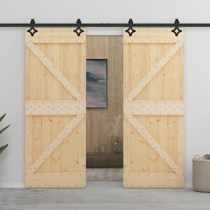 vidaXL Schuifdeur met beslag 80x210 cm massief grenenhout, Doe-het-zelf en Verbouw, Deuren en Horren, Nieuw, Verzenden