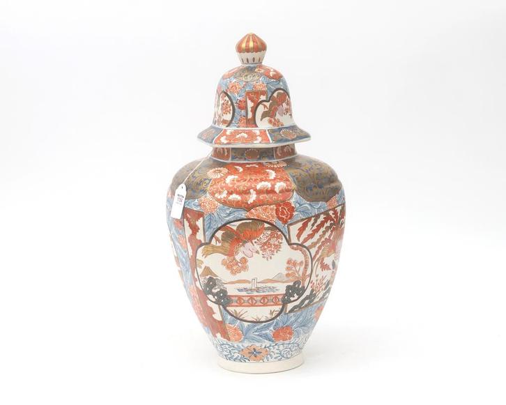 Geglazuurd aardewerken dekselvaas Imari-stijl decor Holland, Antiek en Kunst, Antiek | Keramiek en Aardewerk