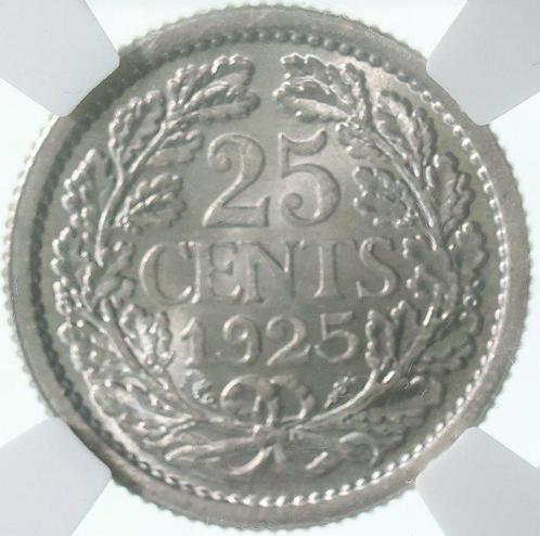 Nederland. Wilhelmina. 25 Cent 1925 in NGC slab MS63 (Zonder, Postzegels en Munten, Munten | Nederland