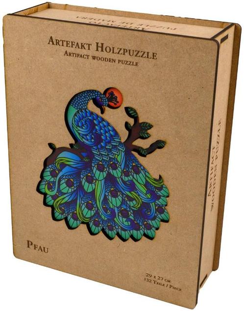 Artefact Houten Puzzel - 2 in 1 Pauw, in Houten Doos (132, Kinderen en Baby's, Speelgoed | Houten speelgoed, Nieuw, Verzenden
