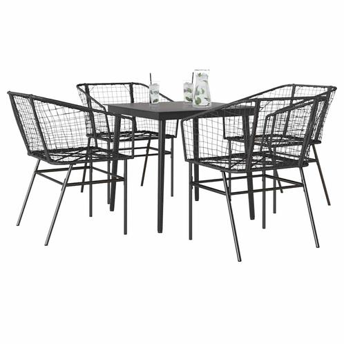 vidaXL 5-delige Tuinset poly rattan glas zwart, Tuin en Terras, Tuinsets en Loungesets, Tuinset, Nieuw, 4 zitplaatsen, Rotan, Verzenden