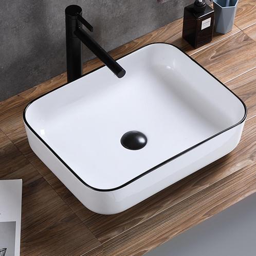 Opbouw Waskom BWS Blitz 50x40x14 cm Keramiek Wit met Zwarte, Doe-het-zelf en Verbouw, Sanitair, Overige typen, Nieuw, Ophalen of Verzenden