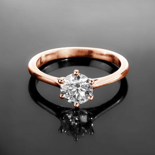 Roségouden Moissanite Ring | 14K | Solitair Verlovingsring, Sieraden, Tassen en Uiterlijk, Ringen, Dame, Nieuw, Met edelsteen