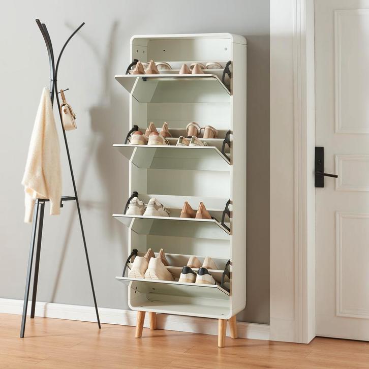 Schoenenkast Aure met 4 spiegels en 4 vouwdeuren wit [en.cas, Huis en Inrichting, Kasten | Schoenenkasten, Verzenden