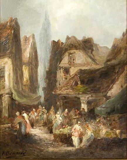 Paul Denarie (1859-1942) - Marktscene in Rouen, Antiek en Kunst, Kunst | Schilderijen | Klassiek