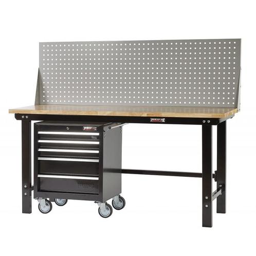 Werkbank zwart 200 cm met hardhouten blad +, Doe-het-zelf en Verbouw, Werkbanken, Ophalen of Verzenden