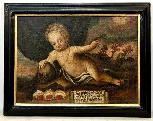 Duitse school (XVII) - Bambin Gesu’ con memento mori, Antiek en Kunst, Kunst | Schilderijen | Klassiek