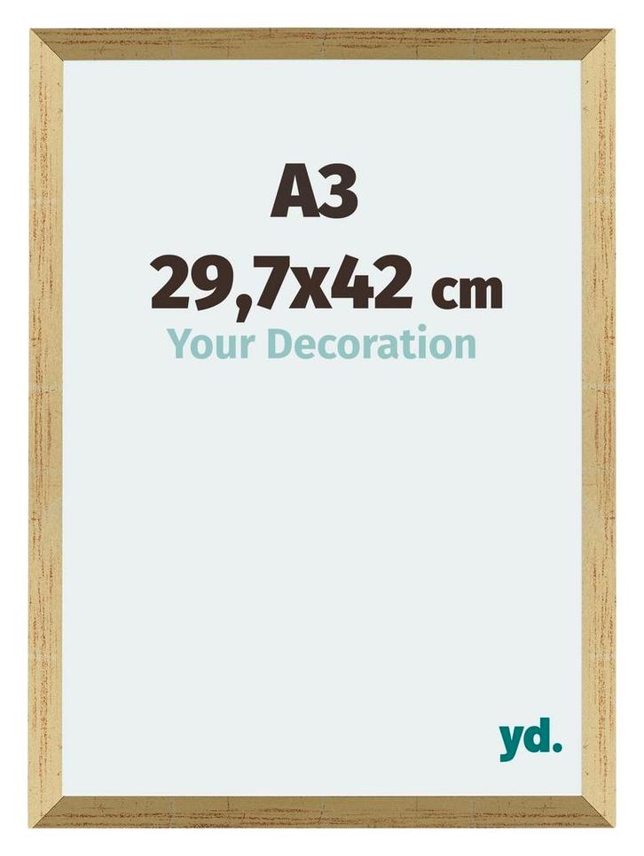Fotolijst A3 - 29,7x42 cm - Goud Glans - MDF - Mura, Huis en Inrichting, Woonaccessoires | Lijsten, Nieuw, Verzenden