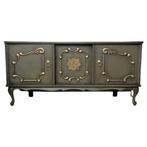 Vintage Queen Anne Sideboard In Green With Gold Patterns~ Vi