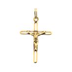 Gouden hanger van een kruis met corpus (religieus, pendant), Ophalen of Verzenden, Gebruikt, Goud, Overige merken