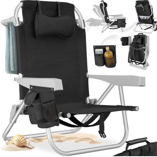 2dekans | tectake® Strandstoel Coral - Opvouwbare, Huis en Inrichting, Stoelen, Zwart, Zo goed als nieuw, Ophalen of Verzenden