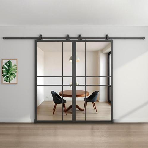 Dubbele stalen schuifdeur 6 Vlaks Helder glas Moderne look, Doe-het-zelf en Verbouw, Kozijnen en Schuifpuien, Inclusief glas, Nieuw