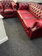 Chesterfield Maarssen  Oxblood Red 3+1 Chesterfield Set Leer, Ophalen, Zo goed als nieuw, Leer, Chesterfield