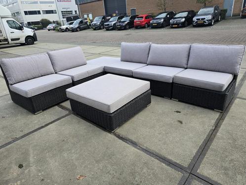 Showroommodel Manjavico hoek loungeset 7-delig zwart wicker, Tuin en Terras, Tuinsets en Loungesets, Nieuw, Ophalen of Verzenden