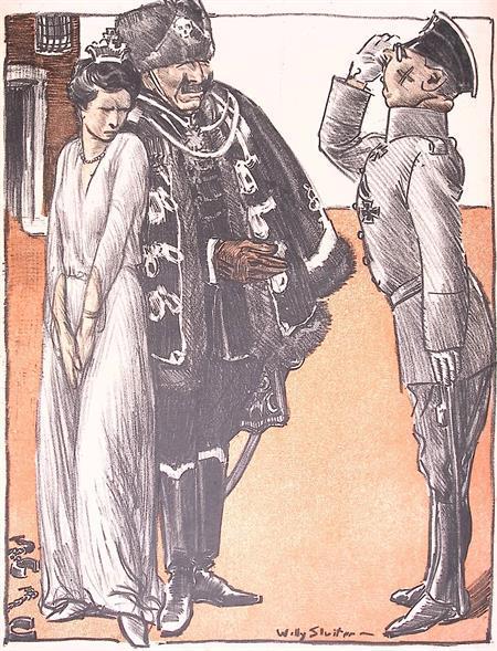 Wilhelm kondigt het koningrijk van Polen aan op spotprent, Antiek en Kunst, Kunst | Litho's en Zeefdrukken, Verzenden