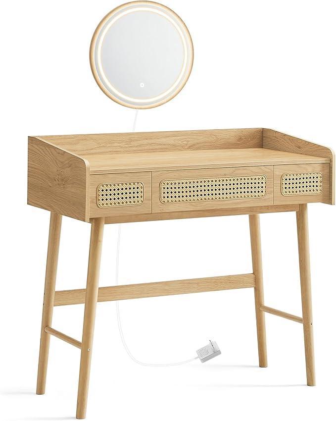 Kaptafel - Spiegel en Licht - 3 Laden - Eikenhout, Huis en Inrichting, Tafels | Kaptafels, Nieuw, Ophalen of Verzenden