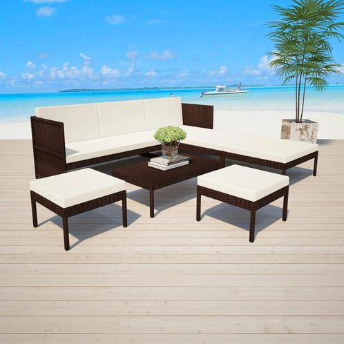 vidaXL 6-delige Loungeset met kussens poly rattan bruin, Tuin en Terras, Tuinsets en Loungesets, Loungeset, Nieuw, Rotan, Verzenden