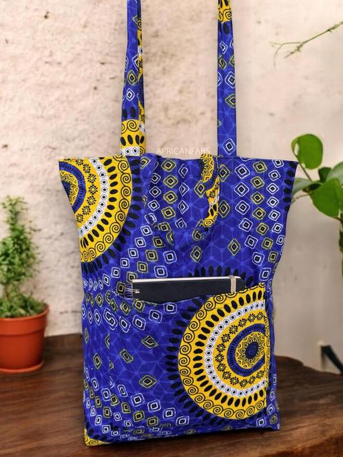 Shopper tas met Afrikaanse print - Blauwe Dotted Patterns -, Hobby en Vrije tijd, Stoffen en Lappen, Nieuw, Ophalen of Verzenden