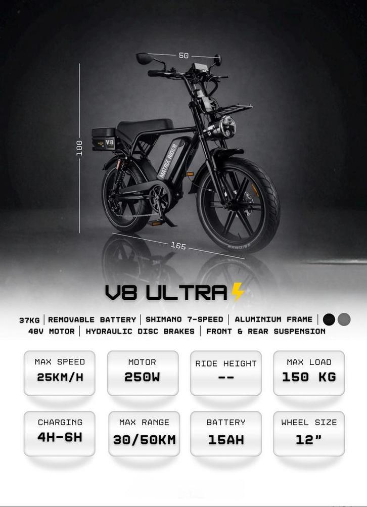 Fatbike V8 Ultra Model 2026 12” –NFC – Alarm – Nieuw in doos, Fietsen en Brommers, Elektrische fietsen, Nieuw, 47 tot 51 cm, 30 tot 50 km per accu