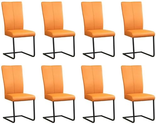 Set van 8 Lichtcognac leren industriële eetkamerstoelen - po, Huis en Inrichting, Stoelen, Vijf, Zes of meer stoelen, Overige kleuren
