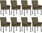 Set van 8 Olijfgroene leren moderne eetkamerstoelen - met ar, Overige kleuren, Nieuw, Leer, Ophalen of Verzenden