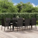 vidaXL 9-delige Tuinset poly rattan zwart, Nieuw, 8 zitplaatsen, Tuinset, Verzenden