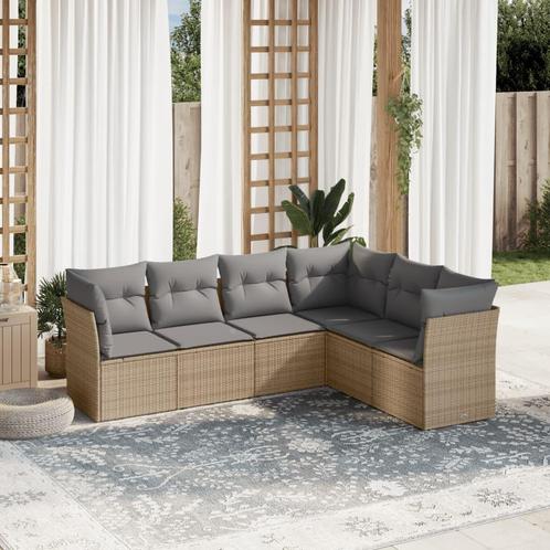 vidaXL 6-delige Loungeset met kussens poly rattan beige, Tuin en Terras, Tuinsets en Loungesets, Loungeset, Nieuw, Rotan, Verzenden