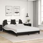 vidaXL Bedframe met hoofdbord kunstleer zwart en wit 160x200, Overige materialen, Verzenden, Zwart, 200 cm