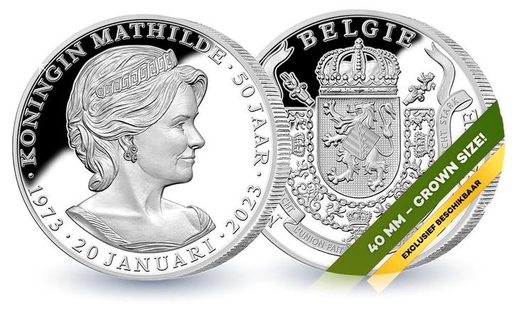 Herdenkingsuitgifte Koningin Mathilde 50 jaar - verzilverd, Postzegels en Munten, Penningen en Medailles, Verzenden