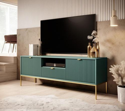 Meubella tv-meubel Navil groen goud 150 cm, Huis en Inrichting, Kasten | Televisiemeubels, 25 tot 50 cm, Nieuw, Overige materialen