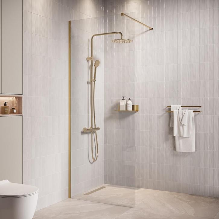 Douchewand Florida 60 x 200 cm Goud – Inloopdouche 8 mm, Doe-het-zelf en Verbouw, Sanitair, Nieuw, Douche, Verzenden