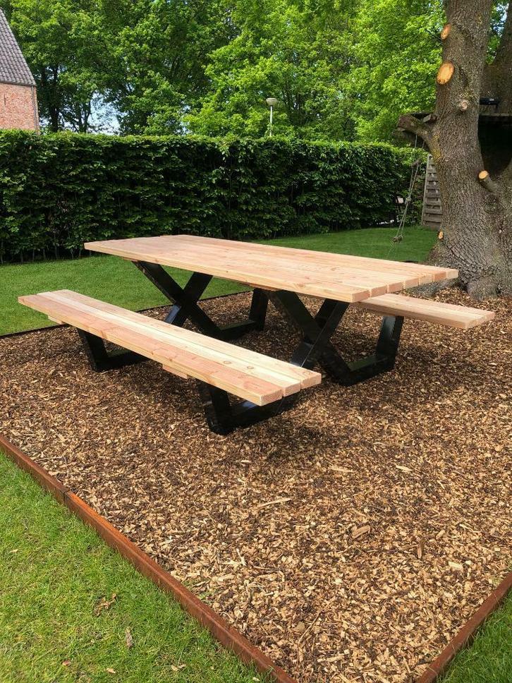 Picknicktafel Stalen X Poot verschillende lengtes NIEUW, Tuin en Terras, Picknicktafels, Nieuw, Hout, Rechthoekig, Ophalen of Verzenden