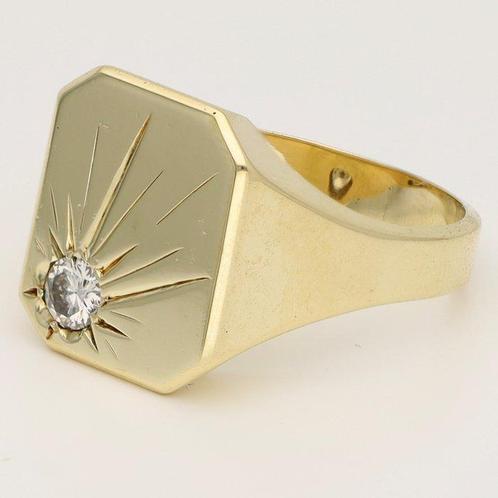 Ring - 14 karaat Geel goud Diamant (Natuurlijk) - Zegelring, Sieraden, Tassen en Uiterlijk, Ringen