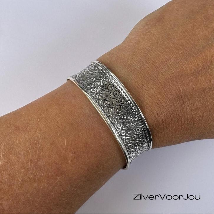 925 zilveren designer bloemen armband 19 mm, Sieraden, Tassen en Uiterlijk, Armbanden, Nieuw, Verzenden