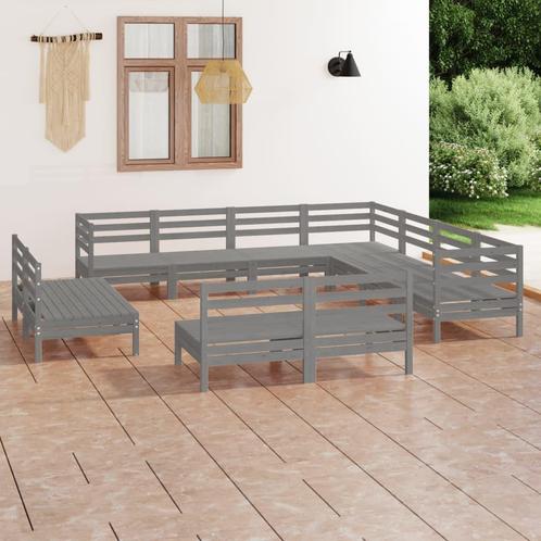 vidaXL 11-delige Loungeset massief grenenhout grijs, Tuin en Terras, Tuinsets en Loungesets, Loungeset, Nieuw, Verzenden