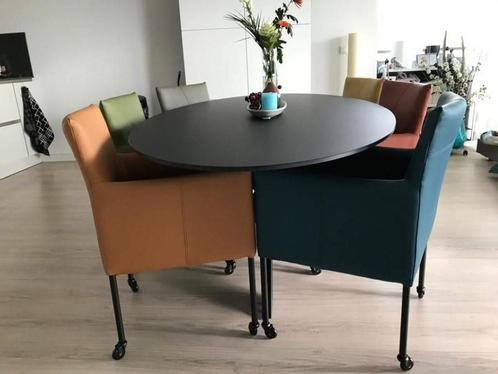 Set van 6 leren kuip eetkamerstoelen - met wieltjes - versch, Huis en Inrichting, Stoelen, Overige kleuren, Nieuw, Leer, Ophalen of Verzenden