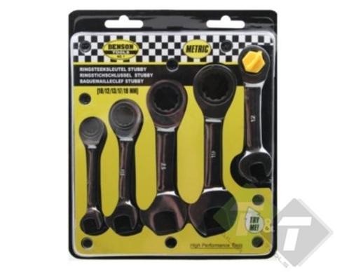 Steekring Ratelsleutel Set, 5 Delig, Metrisch, 10,12,13,17,1, Doe-het-zelf en Verbouw, Gereedschap | Handgereedschap, Nieuw, Ophalen of Verzenden